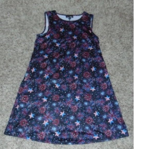 Womens Swing Dress Blue Party 4th of July Medium Holiday Sleeveless Crewneck - Picture 2 of 5